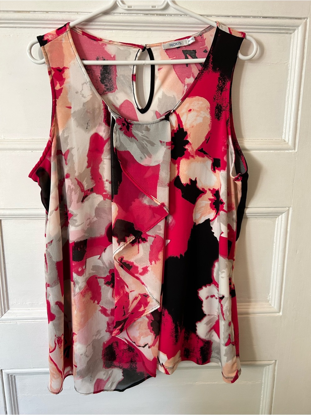 Ricki's Pink Black and Cream Floral Ruffle Front Camisole